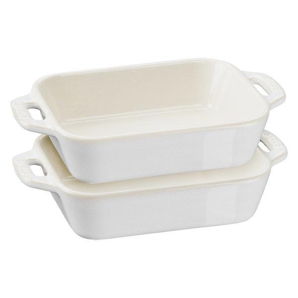 Staub 長方形餐具象牙色 (14 x 11 公分) 2 件焗烤盤可用於烤箱/微波爐 [日本授權產品]