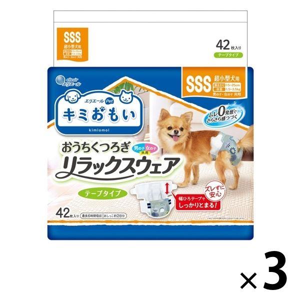 Elleair Kimi Omoi Relax Wear SSS 膠帶，超小型犬（男女通用型），42 片，3 袋，Daio 紙