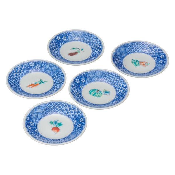井野正明 日本傳統工藝品【九谷燒】不同蔬菜圖案4.5盤一套（K9-42）（K8-25）K9-42K8-25 1件（直送）