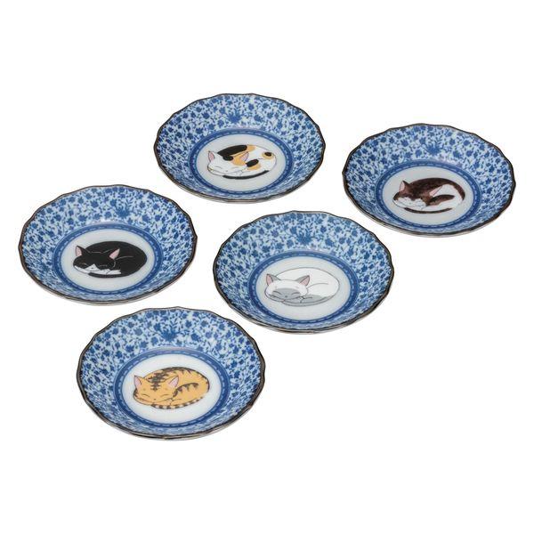 井野正明 日本傳統工藝品【九谷燒】4盤一套 睡貓 (K9-53) (K8-30) K9-53K8-30 1 件 (直送)