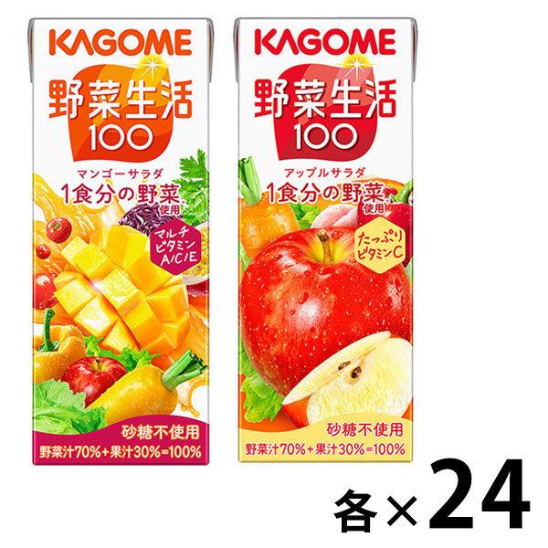 [套裝產品] Kagome Yasai生活100芒果沙拉與蘋果沙拉200ml 1組（48瓶：24個x 2種）[蔬菜汁]