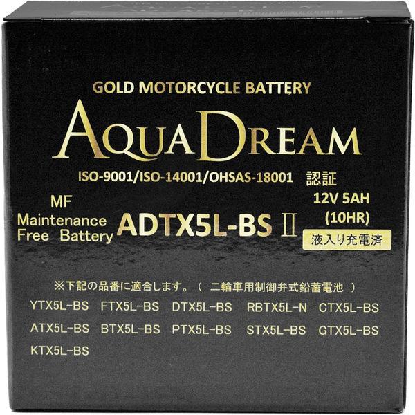 Aqua Dream 摩托車電池 GOLD 摩托車電池帶液帶電 ADTX5L-BSII 1 片（直髮）